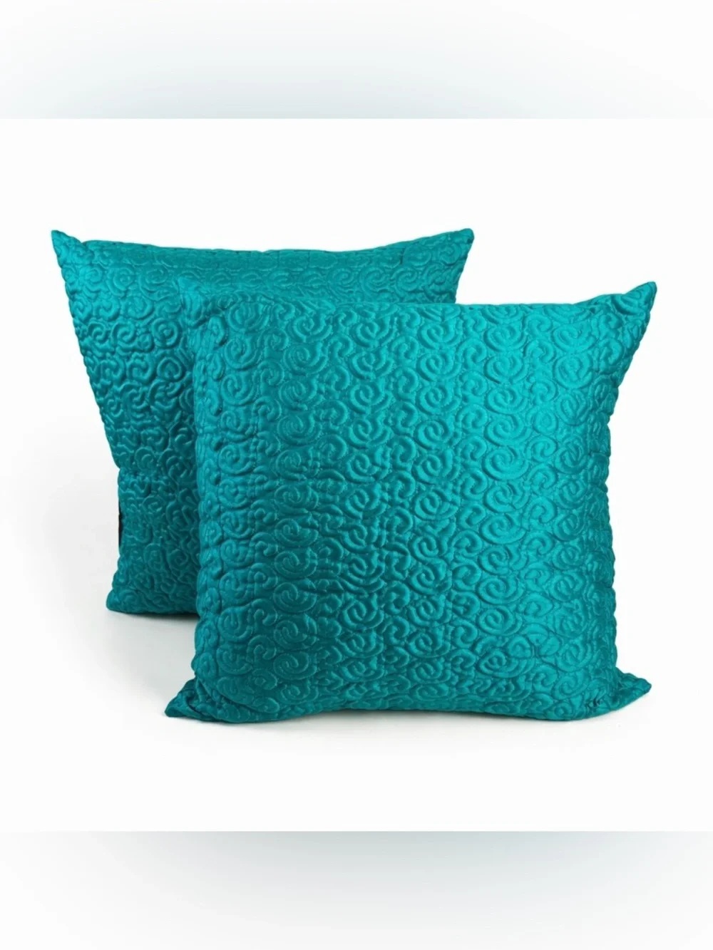 Teal Quilted Throw Pillow Set 19x19 Textured Swirl Accent Pair